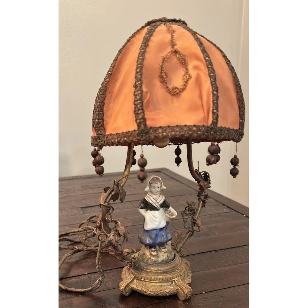 Vintage Made In France Porcelain Girl Playing Figurine Table Bassano Lamp 20